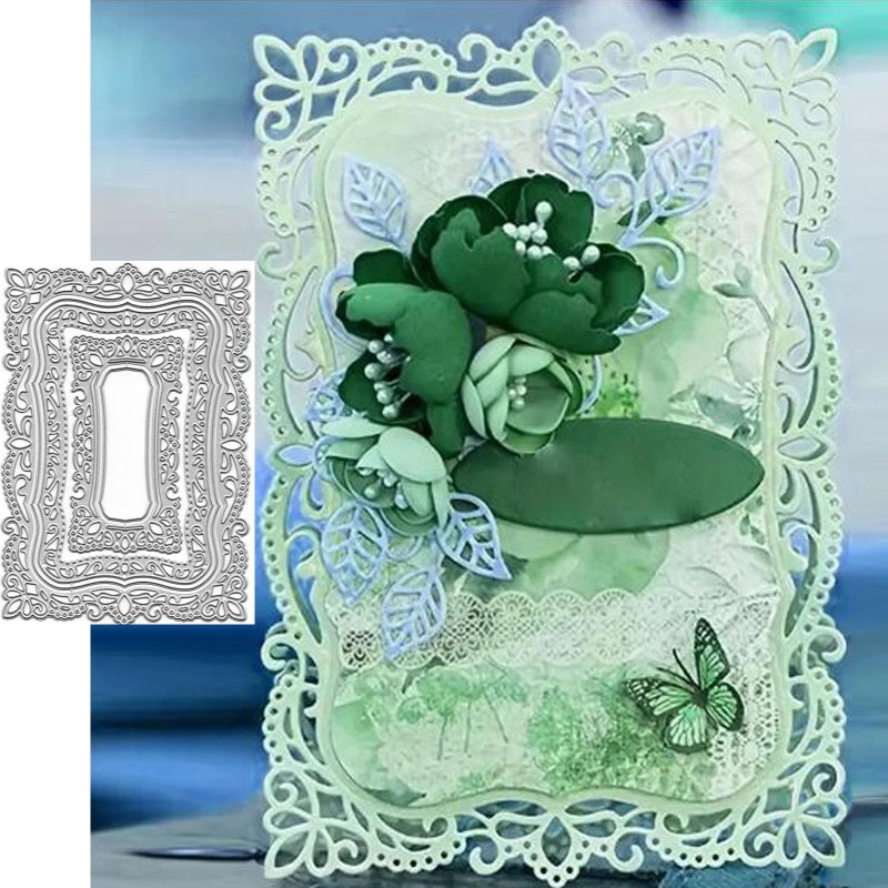 5pcs Lace Flower Frame Metal Die CutsRectangular Lace Leaf Edge Cutting Dies Cut Stencils for DIY Scrapbooking Album Decorative Embossing Paper Dies for Card Making