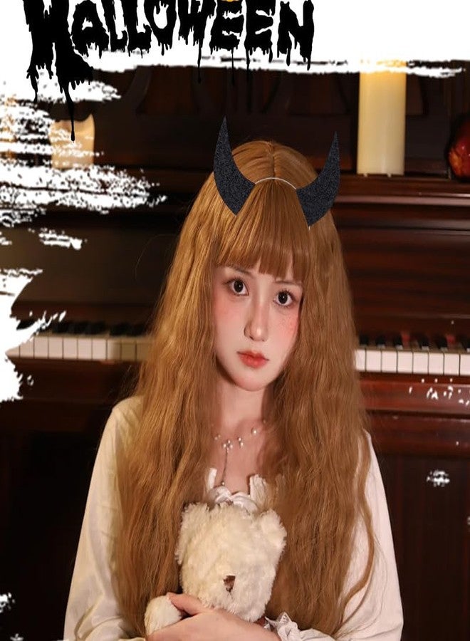 Sdopbinbin Devil Costume Accessories for Women Men Sparkly Devil Horns Headband Black Halloween Hair Bands for Women Girls Glitter Devil Horns Hair Band Bling Halloween Headpiece Hairband Black Shiny Headband - Image 5