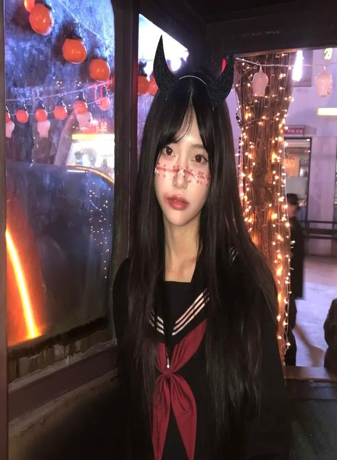 Sdopbinbin Devil Costume Accessories for Women Men Sparkly Devil Horns Headband Black Halloween Hair Bands for Women Girls Glitter Devil Horns Hair Band Bling Halloween Headpiece Hairband Black Shiny Headband - Image 4