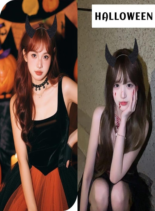 Sdopbinbin Devil Costume Accessories for Women Men Sparkly Devil Horns Headband Black Halloween Hair Bands for Women Girls Glitter Devil Horns Hair Band Bling Halloween Headpiece Hairband Black Shiny Headband - Image 3