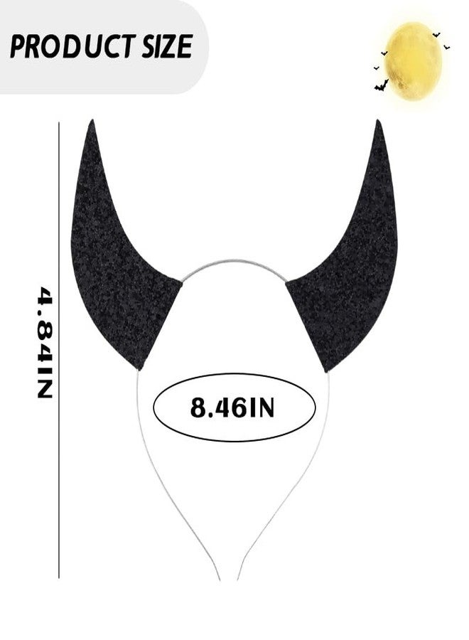 Sdopbinbin Devil Costume Accessories for Women Men Sparkly Devil Horns Headband Black Halloween Hair Bands for Women Girls Glitter Devil Horns Hair Band Bling Halloween Headpiece Hairband Black Shiny Headband - Image 2