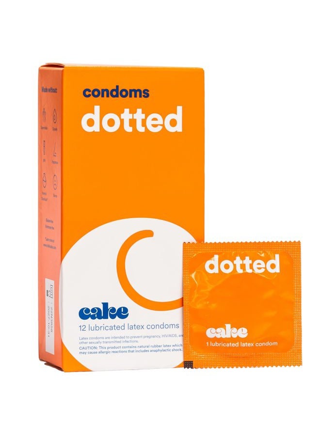 CAKE Hello Cake Dotted Condoms, Premium Silicone Lubricated Latex Condoms with Stimulating Studded Texture for Men, BPA Free, Fragrance-Free, Glycerin Free – 12 Count - Image 1