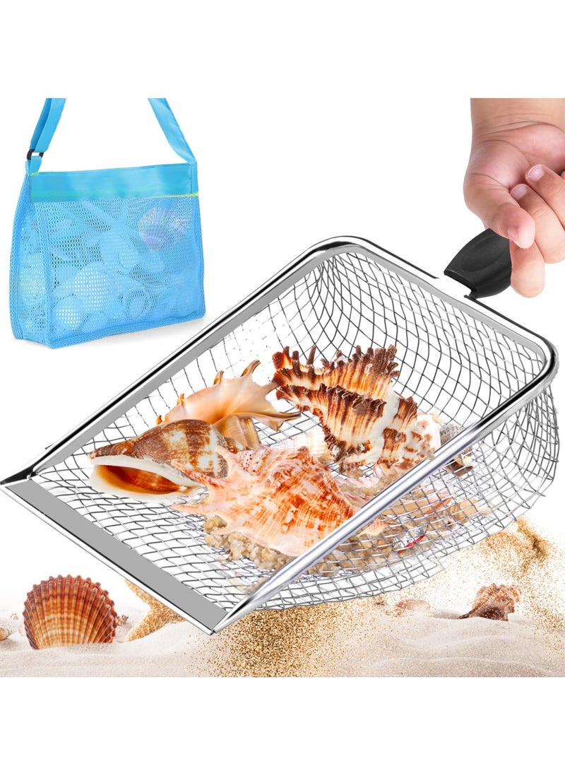 Large Beach Mesh Shovel with Mesh Beach Bag, Beach Sand Sifter for Shell Collecting, Shark Teeth Sifter, Filter Sand Scooper for Picking Up Shells - Image 1