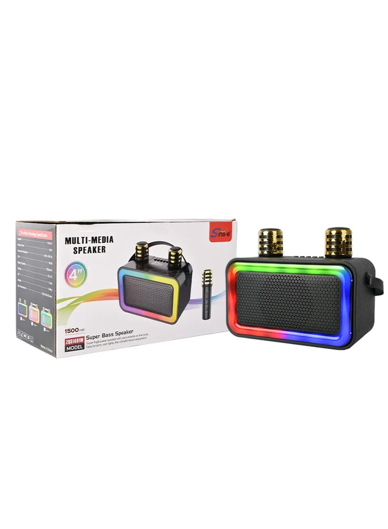 singe New 4 Inch Portable Bluetooth dj Home Speaker Set Party With 2 Wireless Microphone - Image 3