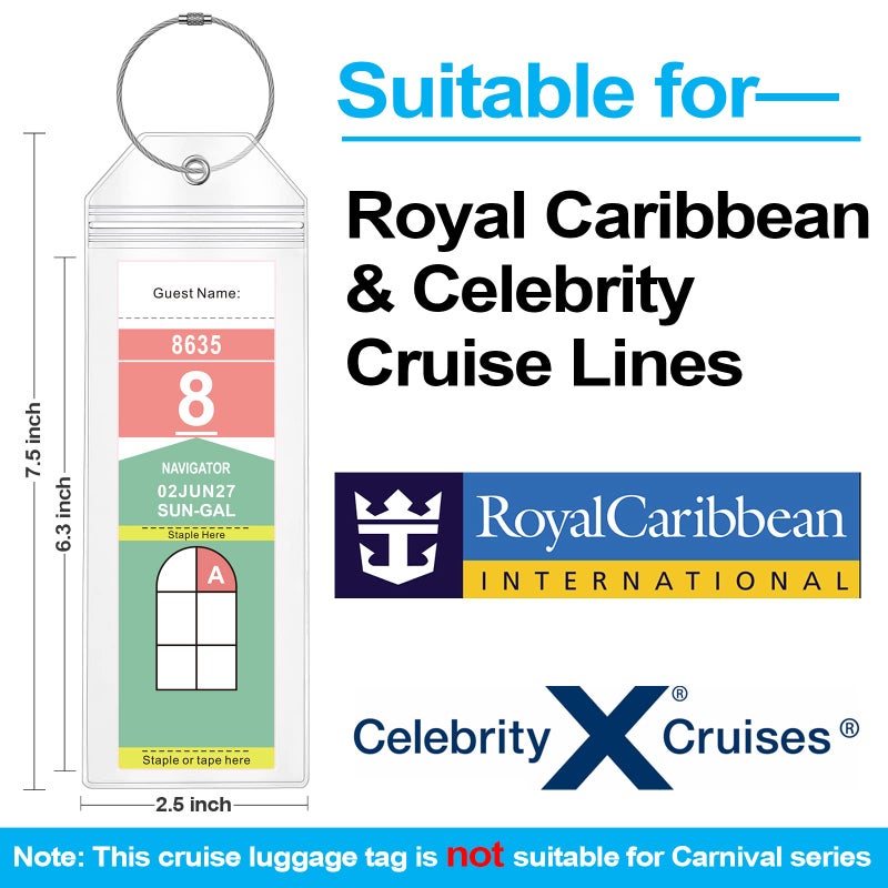 Maloun Cruise Luggage Tags for Royal Caribbean Ships and Celebrity, 6Pack Clear Tags Cruise Travel Essentials for 2024-2025 - Image 2