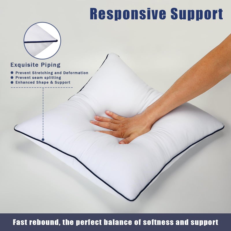 OKBA Throw Pillow Inserts Set of 2-Fluffy Square Cushions with 100% Cotton Covers-Decorative White Pillow Fillers for Sofa, Bed, Couch, Living Room, Indoor Hotel Pillows (26x26 Inch (Pack of 2)-Blue Edge) - Image 3