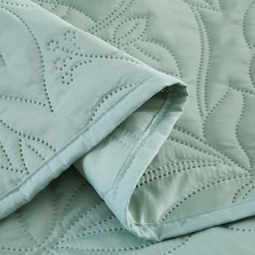 Andreannie Quilts Queen Size Bedding set Sage Green Bedspreads 3 Pieces (1 Quilt, 2 Pillow Shams) Soft Bed Summer/Fall Lightweight Breathable Bedspread Comforter Modern style Plant and Flower for All Season - Image 4