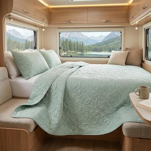 Andreannie Quilts Queen Size Bedding set Sage Green Bedspreads 3 Pieces (1 Quilt, 2 Pillow Shams) Soft Bed Summer/Fall Lightweight Breathable Bedspread Comforter Modern style Plant and Flower for All Season - Image 5