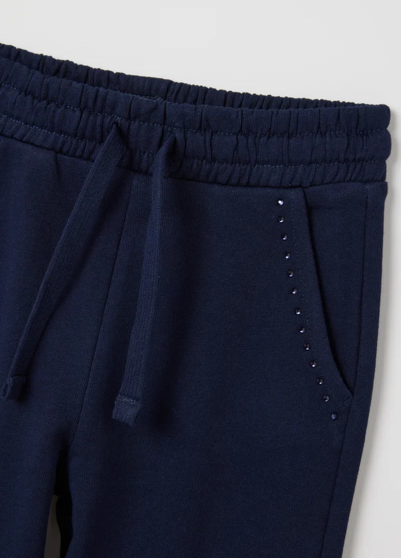 او في اس GIRLS' BLUE PURE COTTON REGULAR FIT TROUSERS