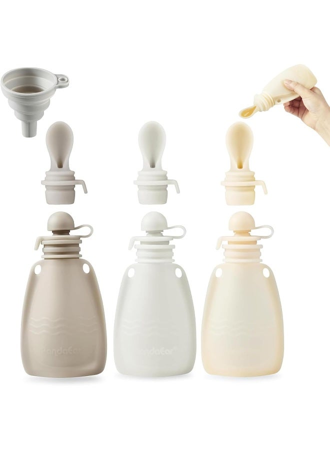 PandaEar 3 Pack Silicone Baby Food Pouches, Reusable Squeeze Pouches for Toddler with 3 Silicone Puree Feeder Spoon, BPA-Free Silicone Refillable Infant Food Storage, 5.5 oz - Image 1