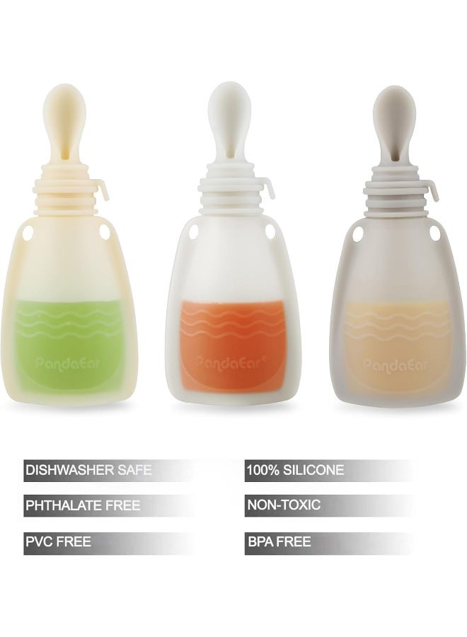 PandaEar 3 Pack Silicone Baby Food Pouches, Reusable Squeeze Pouches for Toddler with 3 Silicone Puree Feeder Spoon, BPA-Free Silicone Refillable Infant Food Storage, 5.5 oz - Image 3