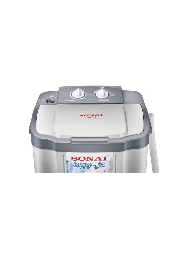 Sonai Happy Washing Machine, Single Tub, 4 KG, White / Grey - MAR-144  - Image 1