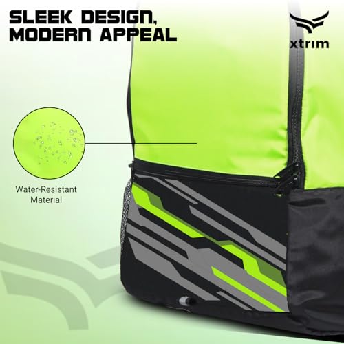 Xtrim 21 litres Backpack for Men & Women, Backpack for Boys & Girls, Water-Resistant, Quick Access Pockets, School Bag for Boys, Travel Bag for Men, (11” x 7.5” x 19.5”, Black & Neon Green) - Image 2