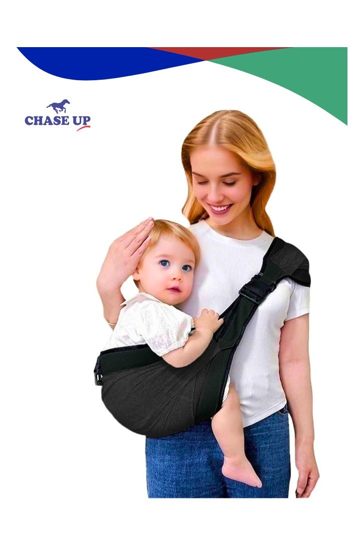 Chase Up Baby Carrier: Toddler Carrier Boys Girls Newborn to Toddler Essentials Safety Non-Slip Baby Half Wrapped Sling Hip Carrier Black - Image 1