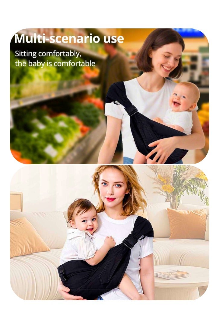 Chase Up Baby Carrier: Toddler Carrier Boys Girls Newborn to Toddler Essentials Safety Non-Slip Baby Half Wrapped Sling Hip Carrier Black - Image 2