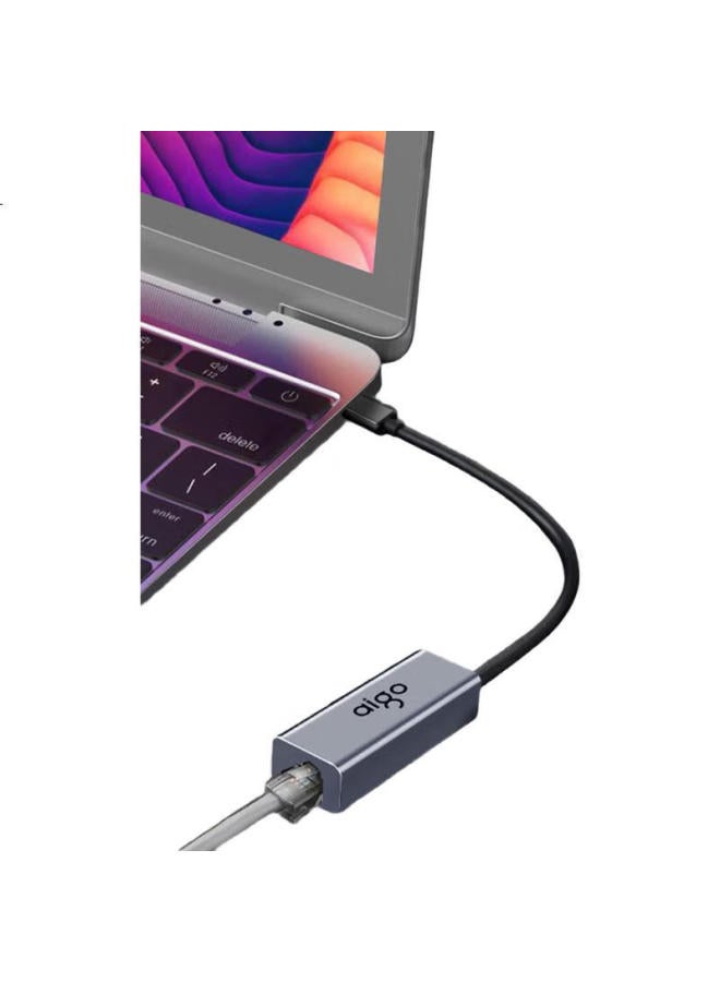 aigo Type-C To Ethernet Adapter Rj45 Gigabit Ethernet Network Card Expansion Dock For Laptop/Phone/Tablet With Pd 100W Power Delivery R02P Metal - Image 1