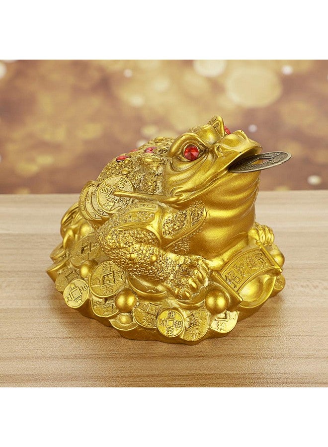 MDLUU Large Money Toad Statue Feng Shui Three Legged Toad With Coin Lucky Charm Wealth Frog For Cash Register Office Desk House Warming Store Opening Gift (Gold) - Image 2