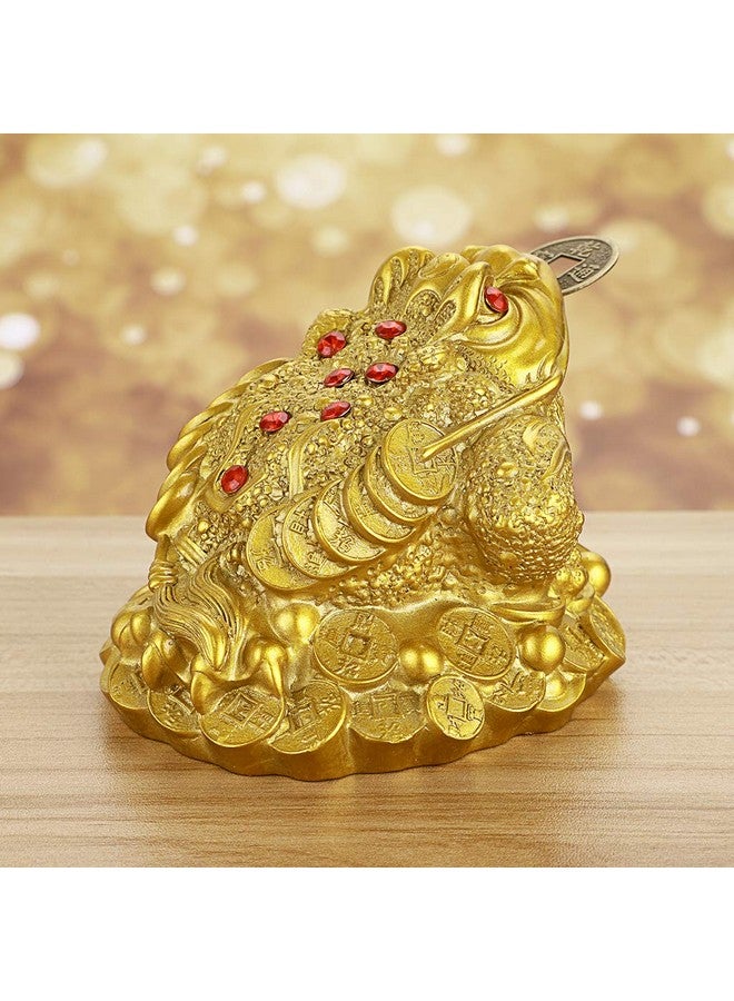 MDLUU Large Money Toad Statue Feng Shui Three Legged Toad With Coin Lucky Charm Wealth Frog For Cash Register Office Desk House Warming Store Opening Gift (Gold) - Image 4