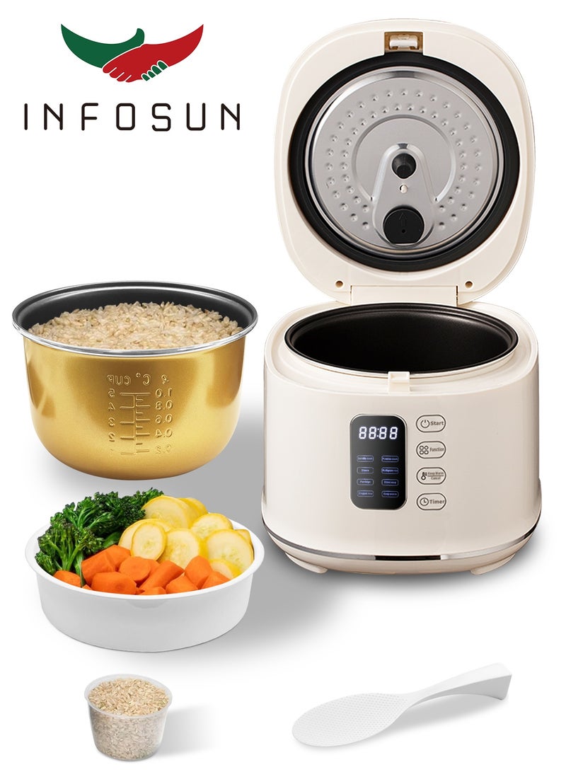 INFOSUN Rice Cooker, 2.5L Home Intelligence Multi Functional Steaming and Cooking Integration Rice Cooker, 24h Dealy Start, Suitable for 1-3 People, Steamer Tray, Measuring Cups&Spoon (White) - Image 1
