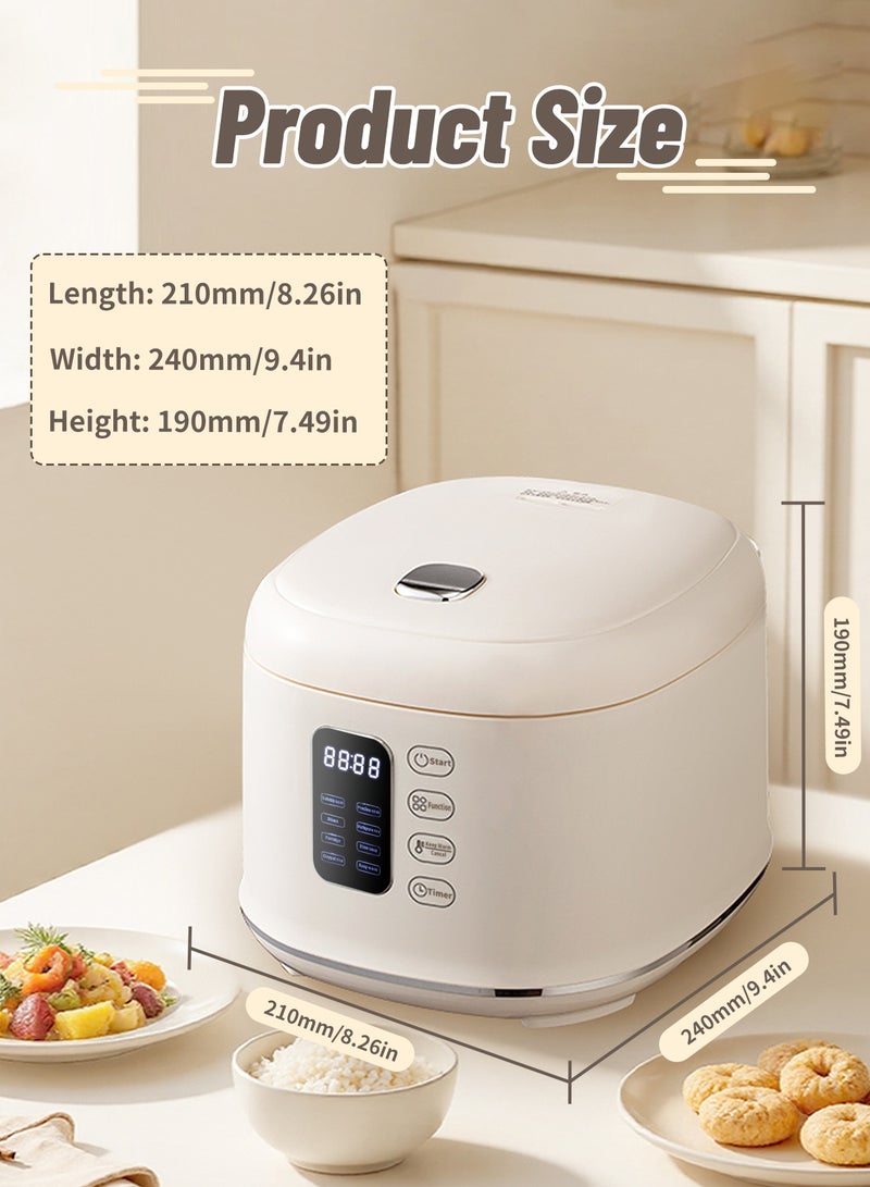 INFOSUN Rice Cooker, 2.5L Home Intelligence Multi Functional Steaming and Cooking Integration Rice Cooker, 24h Dealy Start, Suitable for 1-3 People, Steamer Tray, Measuring Cups&Spoon (White) - Image 2