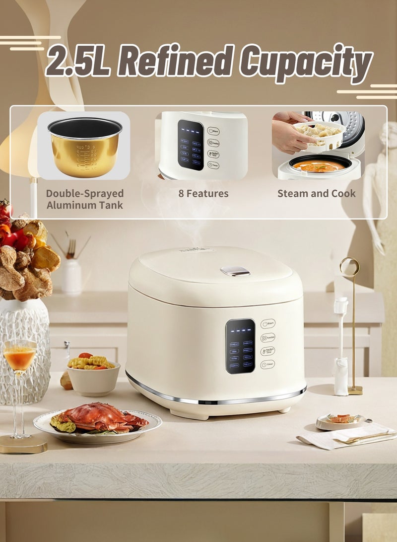 INFOSUN Rice Cooker, 2.5L Home Intelligence Multi Functional Steaming and Cooking Integration Rice Cooker, 24h Dealy Start, Suitable for 1-3 People, Steamer Tray, Measuring Cups&Spoon (White) - Image 3