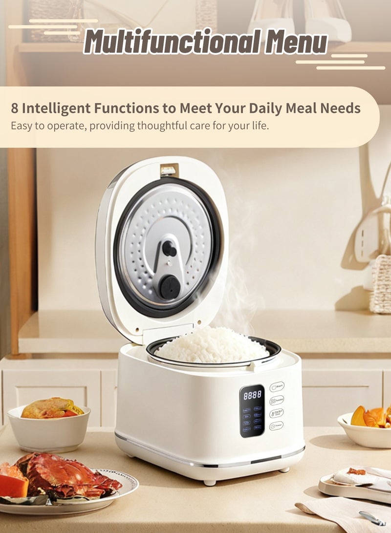INFOSUN Rice Cooker, 2.5L Home Intelligence Multi Functional Steaming and Cooking Integration Rice Cooker, 24h Dealy Start, Suitable for 1-3 People, Steamer Tray, Measuring Cups&Spoon (White) - Image 5