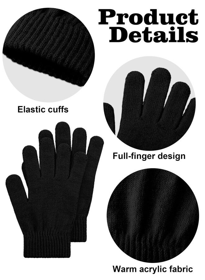 Cooraby Coobey 12 Pairs Kids Warm Magic Gloves Teens Winter Stretchy Knit Gloves Boys Girls Knit Gloves (6-12 Years, Black) - Image 3
