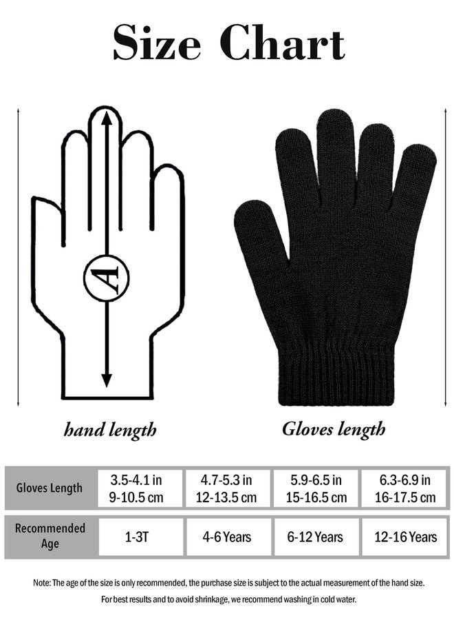 Cooraby Coobey 12 Pairs Kids Warm Magic Gloves Teens Winter Stretchy Knit Gloves Boys Girls Knit Gloves (6-12 Years, Black) - Image 2