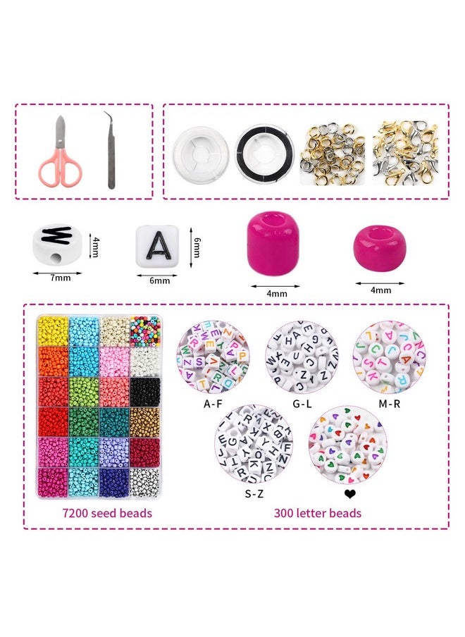 OUTUXED - OUTUXED 7200pcs Seed Beads for Friendship Bracelet Kit, 4mm Glass Bracelet Beads Kit and 300pcs Letter Beads for Jewelry Making, Necklaces, Craft Gifts - Image 1