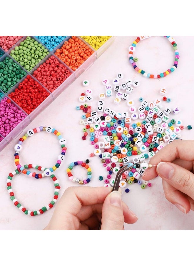 OUTUXED - OUTUXED 7200pcs Seed Beads for Friendship Bracelet Kit, 4mm Glass Bracelet Beads Kit and 300pcs Letter Beads for Jewelry Making, Necklaces, Craft Gifts - Image 1