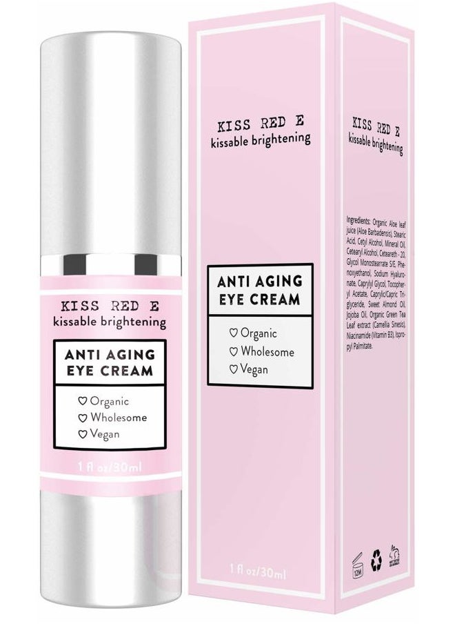 kiss red e - Anti Aging Eye Cream for Women Men. Vegan Eye Cream for Dark Circles Puffiness Wrinkles 1 OZ 50 Days Supply - Image 1