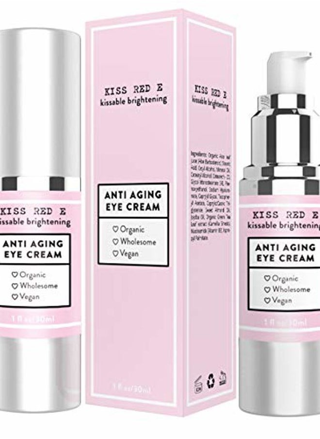 kiss red e - Anti Aging Eye Cream for Women Men. Vegan Eye Cream for Dark Circles Puffiness Wrinkles 1 OZ 50 Days Supply - Image 1