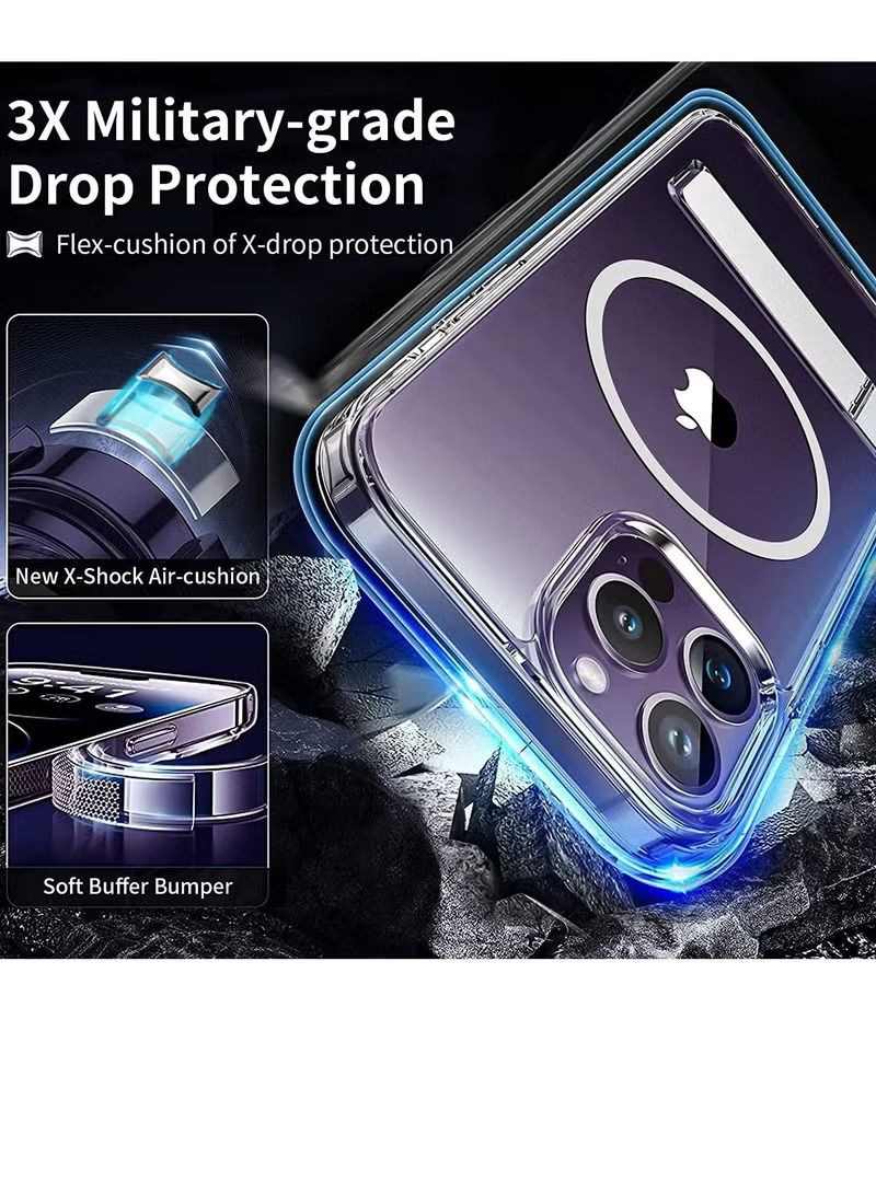 Zaboon iPhone 14 Pro Max Case Clear Cover with Mag Safe Magnetic Stand Acrylic Shockproof Protective Hard Back Case Kickstand Case Crystal Clear - Image 3