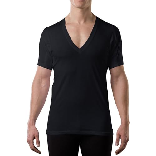 THOMPSON TEE Men's Sweatproof Undershirt - Cotton Deep V Neck T-Shirt with Underarm Sweat Pads - Original Fit - Aluminum-Free Alternative - Black - X-Large - Image 1