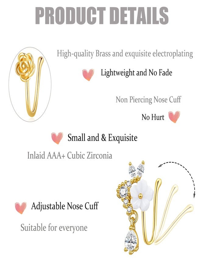 PLOMFOV 16Pcs Fake Nose Ring for Women African Nose Cuffs Faux Clip on Dangling Nose Ring Cuffs for Non Pierced Nose Gold Tone - Image 2
