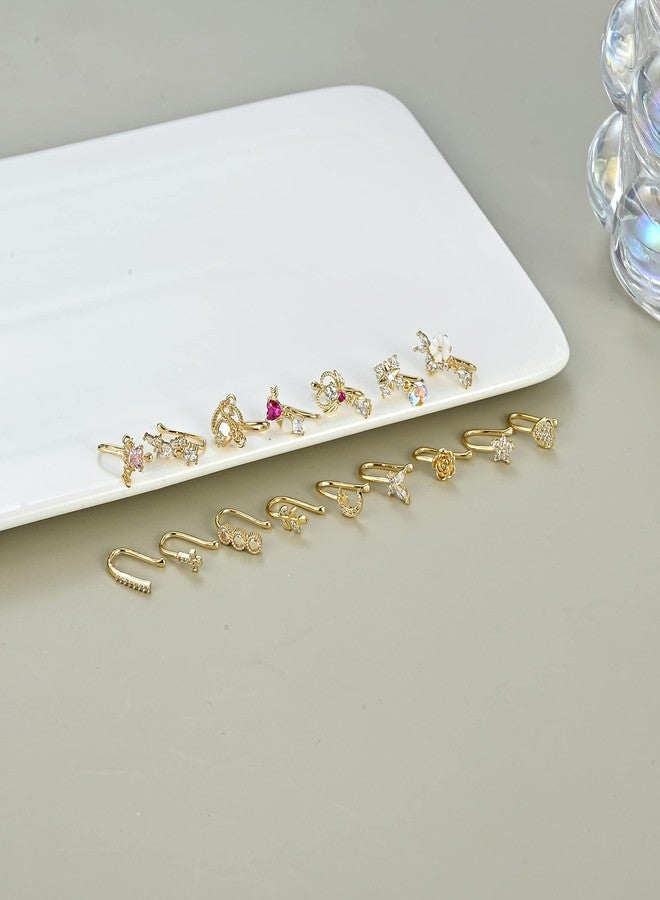 PLOMFOV 16Pcs Fake Nose Ring for Women African Nose Cuffs Faux Clip on Dangling Nose Ring Cuffs for Non Pierced Nose Gold Tone - Image 3