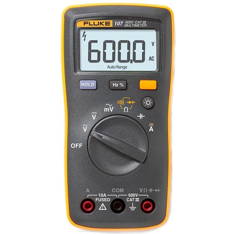 FLUKE Fluke 107 Palmsized CAT III Digital Multimeter Voltmeter 6000 Counts ACDC Voltage Current Frequency Measurements Reliable Safe Multifunctional Ohm Tester LCD Display  - Image 1