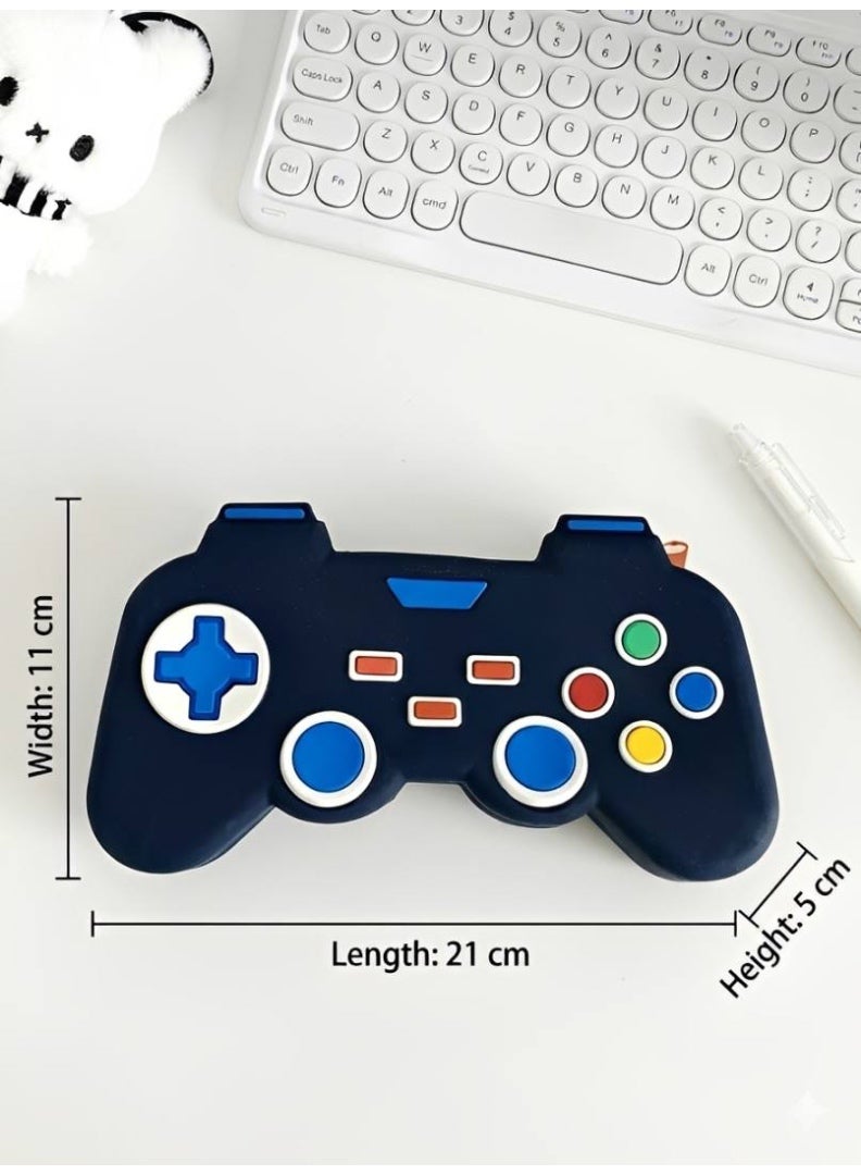 3D Game Controller Pencil Case for Boys, Large Capacity Silicone Stationery Pouch, Shockproof Gaming Pen Bag Organizer for School Kids & Teens - Navy Blue - Image 3