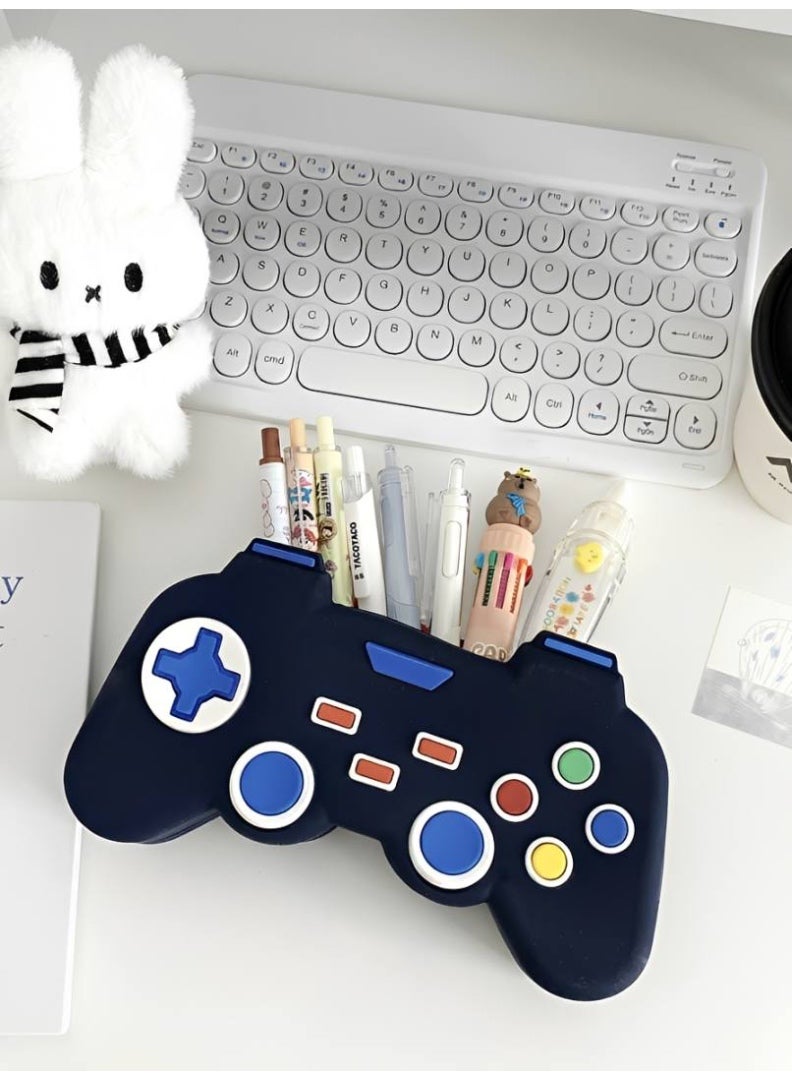 3D Game Controller Pencil Case for Boys, Large Capacity Silicone Stationery Pouch, Shockproof Gaming Pen Bag Organizer for School Kids & Teens - Navy Blue - Image 2