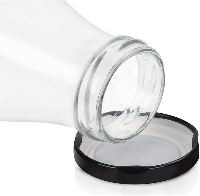 FUFU 6pack 32oz Glass Bottles, Clear Glass Milk Bottles with Black Metal Airtight Lids, Vintage Breakfast Shake Container, Vintage Drinking Bottles with - Image 3