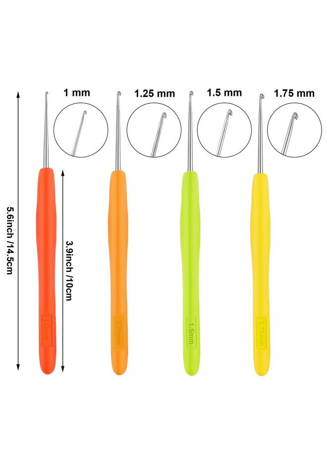 WILLBOND 4 Pieces Hair Needles Crochet Hooks Precision Metal Needles Crochet Knitting Needles With Soft Handles 1 Mm 1.25 Mm 1.5 Mm 1.75 Mm 4 Colors  - Image 3