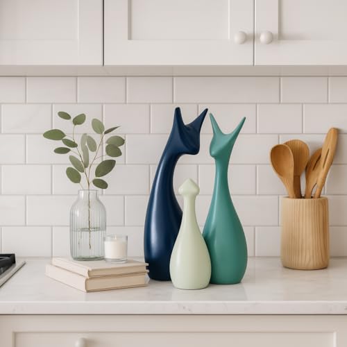 SRJANA Home Decor Lucky Deer Family Statue Ceramic Figures - (Set of 3, Navy Blue, Lemon and Light Green) - Image 2