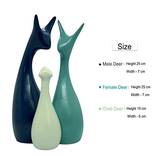 SRJANA Home Decor Lucky Deer Family Statue Ceramic Figures - (Set of 3, Navy Blue, Lemon and Light Green) - Image 4