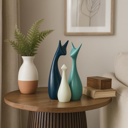 SRJANA Home Decor Lucky Deer Family Statue Ceramic Figures - (Set of 3, Navy Blue, Lemon and Light Green) - Image 1
