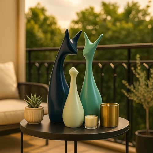 SRJANA Home Decor Lucky Deer Family Statue Ceramic Figures - (Set of 3, Navy Blue, Lemon and Light Green) - Image 3