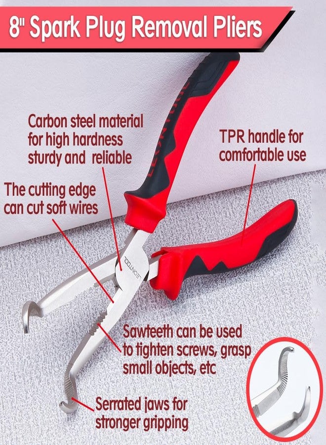 كماشة إزالة غطاء شمعة الإشعال من LEONTOOL مقاس 8 بوصات، كماشة ذات فكين مسننتين، كماشة قبضة خرطوم مع قاطع أسلاك، كماشة حلقة خرطوم، كماشة ذات مقبض TPR، كماشة ذات أنف حلقي، كماشة دائرية للمساحات الضيقة، قطر 3/5 بوصة - Image 2