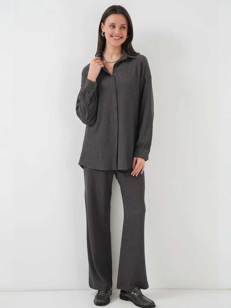 BIG DART BDART Textured Long Sleeve Knit Shirt & Pants Knitted Co-ord Set