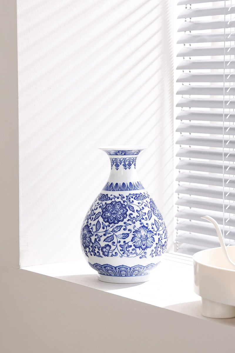 KuJaRen Blue and White Vase, Blue Vases Home DÃ©cor, Chinoiserie Vase, Blue and White Porcelain, Ceramic Vase for Home, Living Room, Bookshelf, Mantle Fireplace,Table Centerpieces, Centerpieces,8" - Image 4
