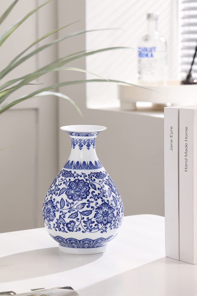 KuJaRen Blue and White Vase, Blue Vases Home DÃ©cor, Chinoiserie Vase, Blue and White Porcelain, Ceramic Vase for Home, Living Room, Bookshelf, Mantle Fireplace,Table Centerpieces, Centerpieces,8" - Image 2