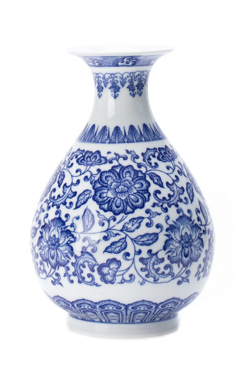 KuJaRen Blue and White Vase, Blue Vases Home DÃ©cor, Chinoiserie Vase, Blue and White Porcelain, Ceramic Vase for Home, Living Room, Bookshelf, Mantle Fireplace,Table Centerpieces, Centerpieces,8" - Image 1